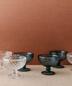 Lone Fox Hatched Glass Dessert Bowls