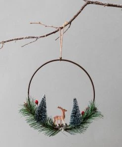 Creative Co Op Winter Scene Mini Wreathe/Ornament New