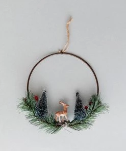 Creative Co Op Winter Scene Mini Wreathe/Ornament New
