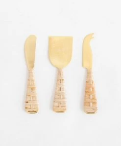 Creative Co Op New Rattan Wrapped Cheese Knives