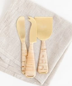 Creative Co Op New Rattan Wrapped Cheese Knives