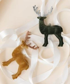 Lone Fox New Flocked Deer Ornament