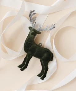 Lone Fox New Flocked Deer Ornament