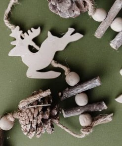 Creative Co Op Deer & Pinecones Wood Garland