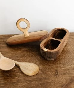 Bloomingville New Wood Divided Container W/ Lid