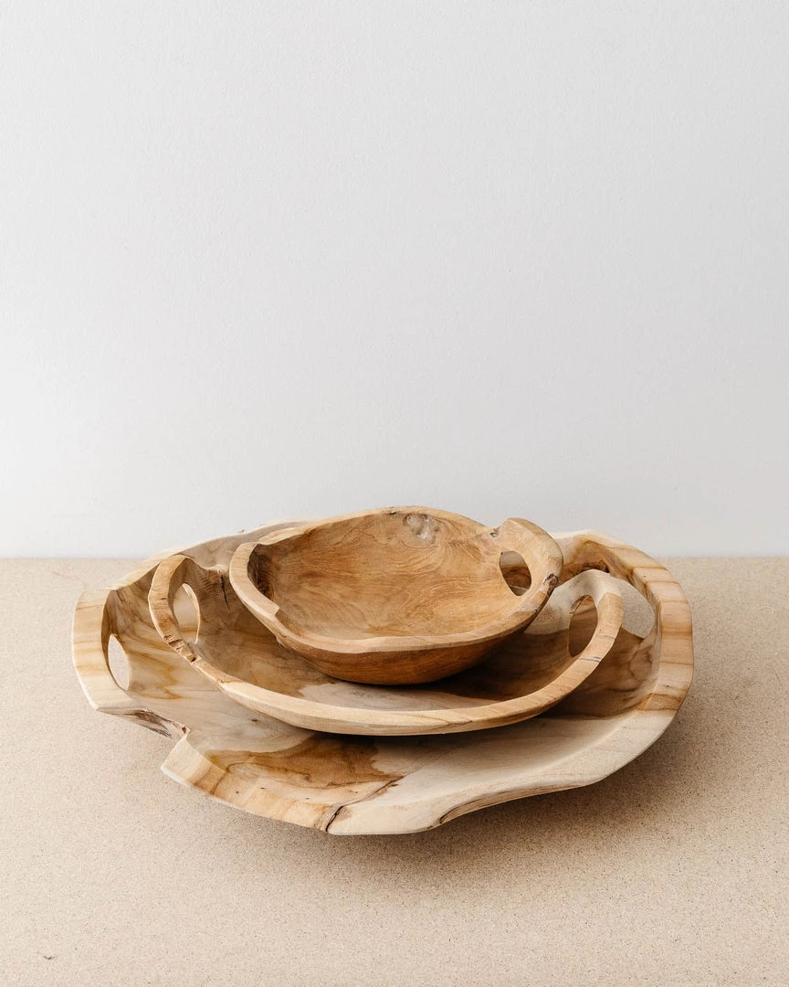 Creative Co Op Hand Carved Teak Wood Trays (Set Of 3) New 3 Creative Co Op Hand Carved Teak Wood Trays (Set Of 3) New