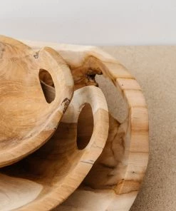 Creative Co Op Hand Carved Teak Wood Trays (Set Of 3) New