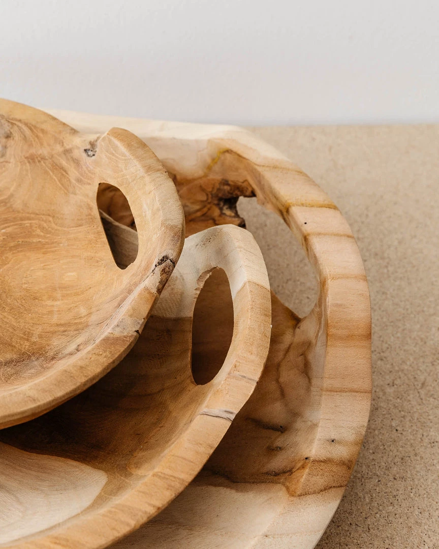 Creative Co Op Hand Carved Teak Wood Trays (Set Of 3) New 4 Creative Co Op Hand Carved Teak Wood Trays (Set Of 3) New