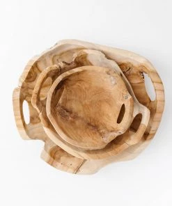 Creative Co Op Hand Carved Teak Wood Trays (Set Of 3) New 8 Creative Co Op Hand Carved Teak Wood Trays (Set Of 3) New