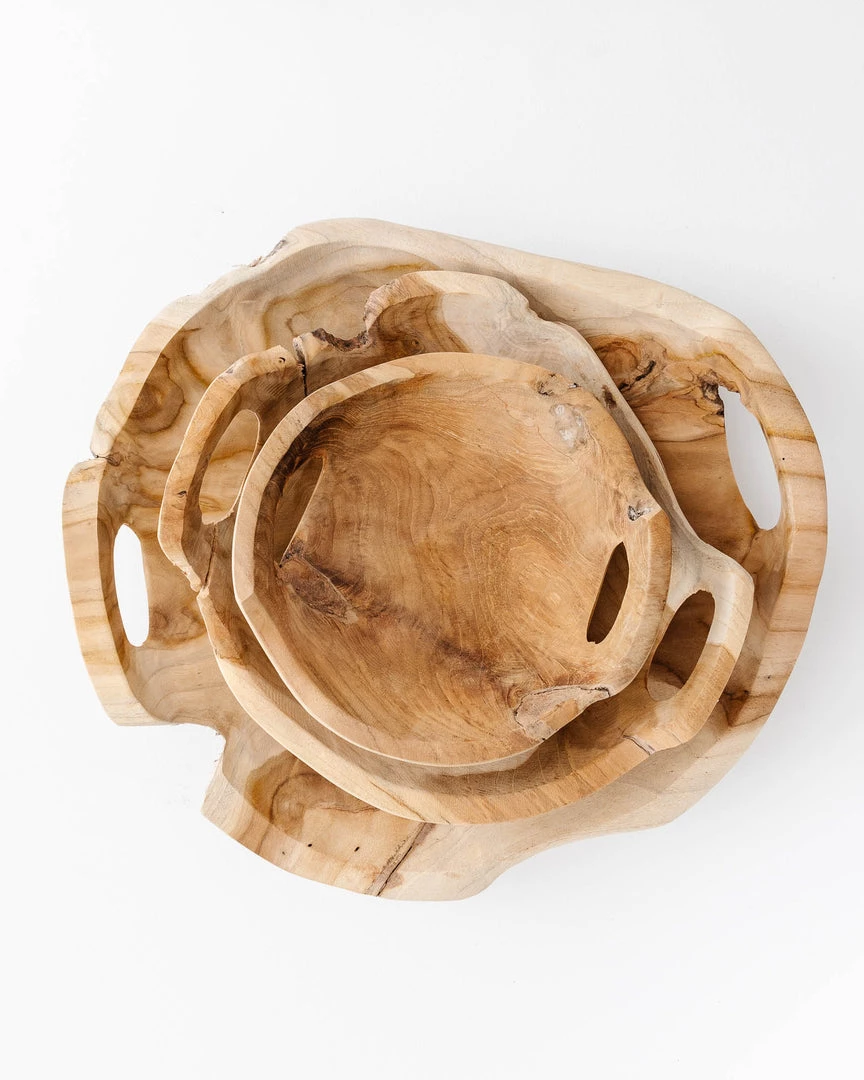 Creative Co Op Hand Carved Teak Wood Trays (Set Of 3) New 5 Creative Co Op Hand Carved Teak Wood Trays (Set Of 3) New