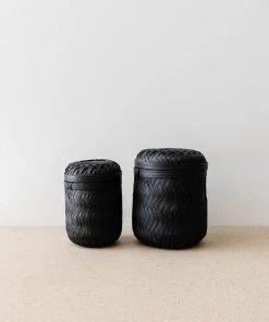 Bloomingville Black Bamboo Nesting Basket New