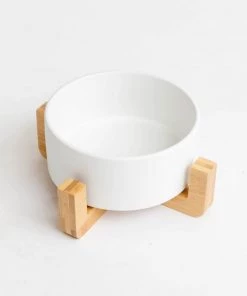 Lone Fox Wood Base Ceramic Bowl New