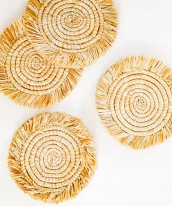 Lone Fox Edlyn Fringed Raffia Coasters New 11 Lone Fox Edlyn Fringed Raffia Coasters New