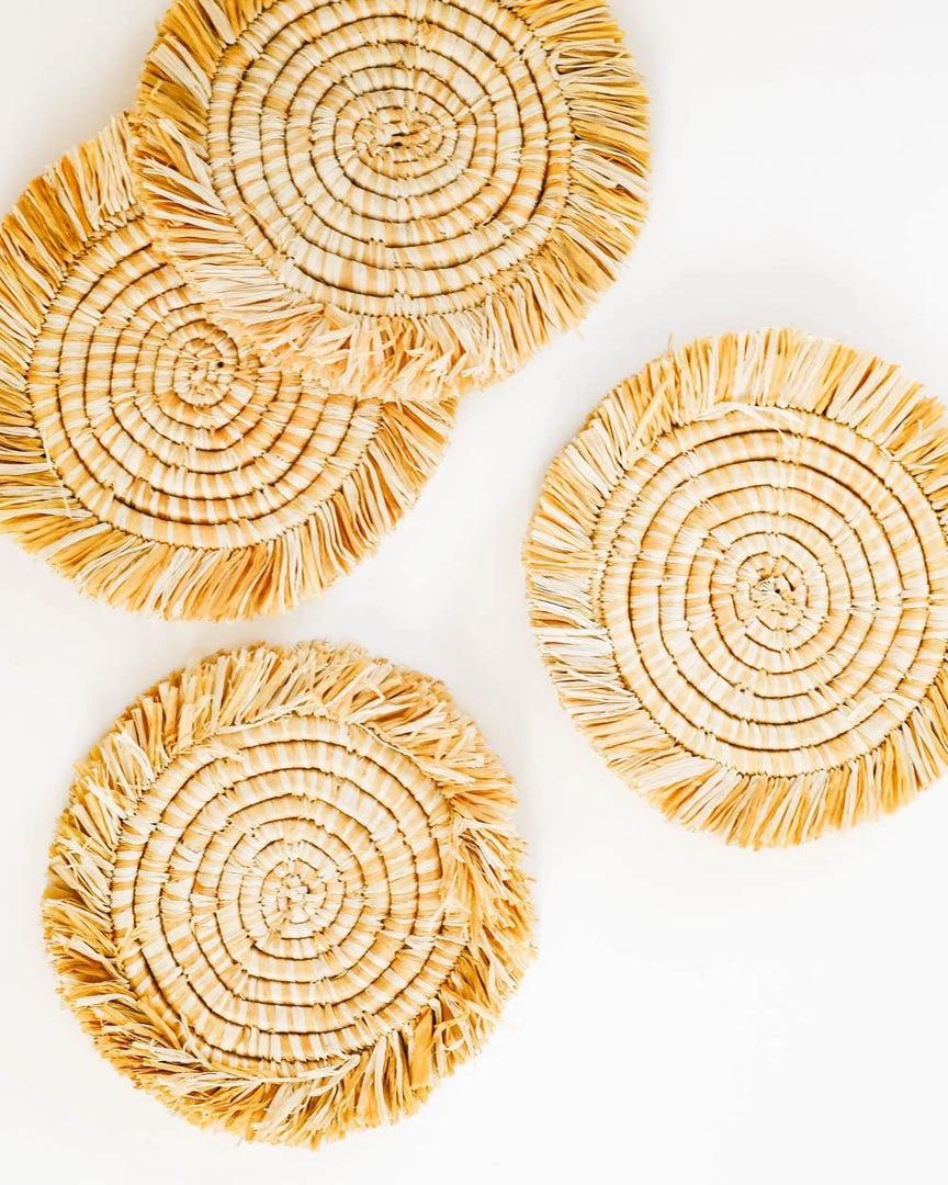 Lone Fox Edlyn Fringed Raffia Coasters New 5 Lone Fox Edlyn Fringed Raffia Coasters New