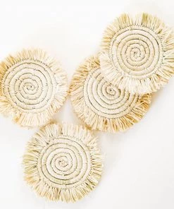 Lone Fox Edlyn Fringed Raffia Coasters New 12 Lone Fox Edlyn Fringed Raffia Coasters New