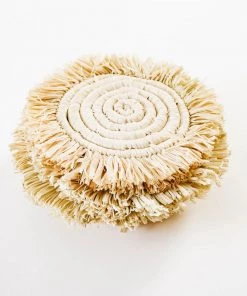 Lone Fox Edlyn Fringed Raffia Coasters - Natural