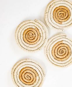 Lone Fox Statement Dot Raffia Coasters 10 Lone Fox Statement Dot Raffia Coasters