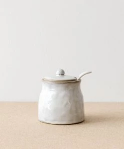 47th & Main New Dimpled Ceramic Sugar Bowl W/ Spoon