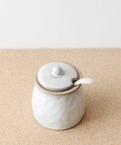 47th & Main New Dimpled Ceramic Sugar Bowl W/ Spoon