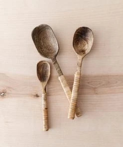 Creative Co Op Rattan Wrapped Spoon Set New