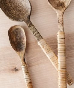 Creative Co Op Rattan Wrapped Spoon Set New