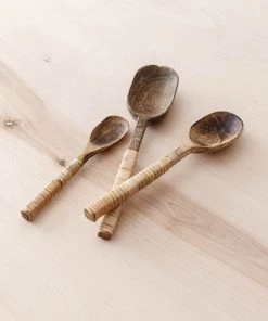 Creative Co Op Rattan Wrapped Spoon Set New