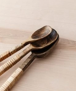 Creative Co Op Rattan Wrapped Spoon Set New
