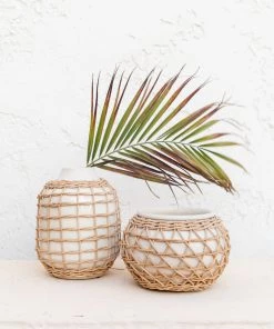 Lone Fox Ivan Rattan Woven Vases