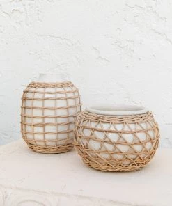 Lone Fox Ivan Rattan Woven Vases