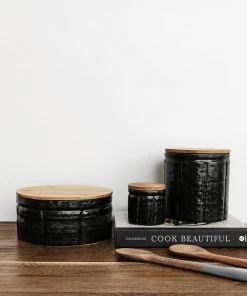 Lone Fox Addie Stoneware Canisters W/ Bamboo Lid