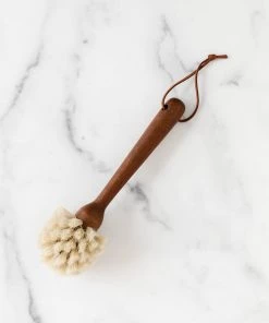 Creative Co Op Beech Wood Dish Brush W/ Leather Tie