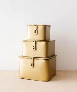 Creative Co Op Forged Brass Storage Box (Set Of 3) New