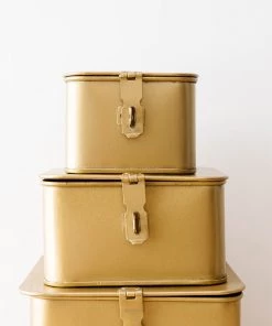 Creative Co Op Forged Brass Storage Box (Set Of 3) New