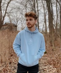 Lone Fox Embroidered Logo Hoodie - Soft Blue