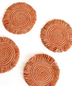 Lone Fox Edlyn Fringed Raffia Coasters New 15 Lone Fox Edlyn Fringed Raffia Coasters New