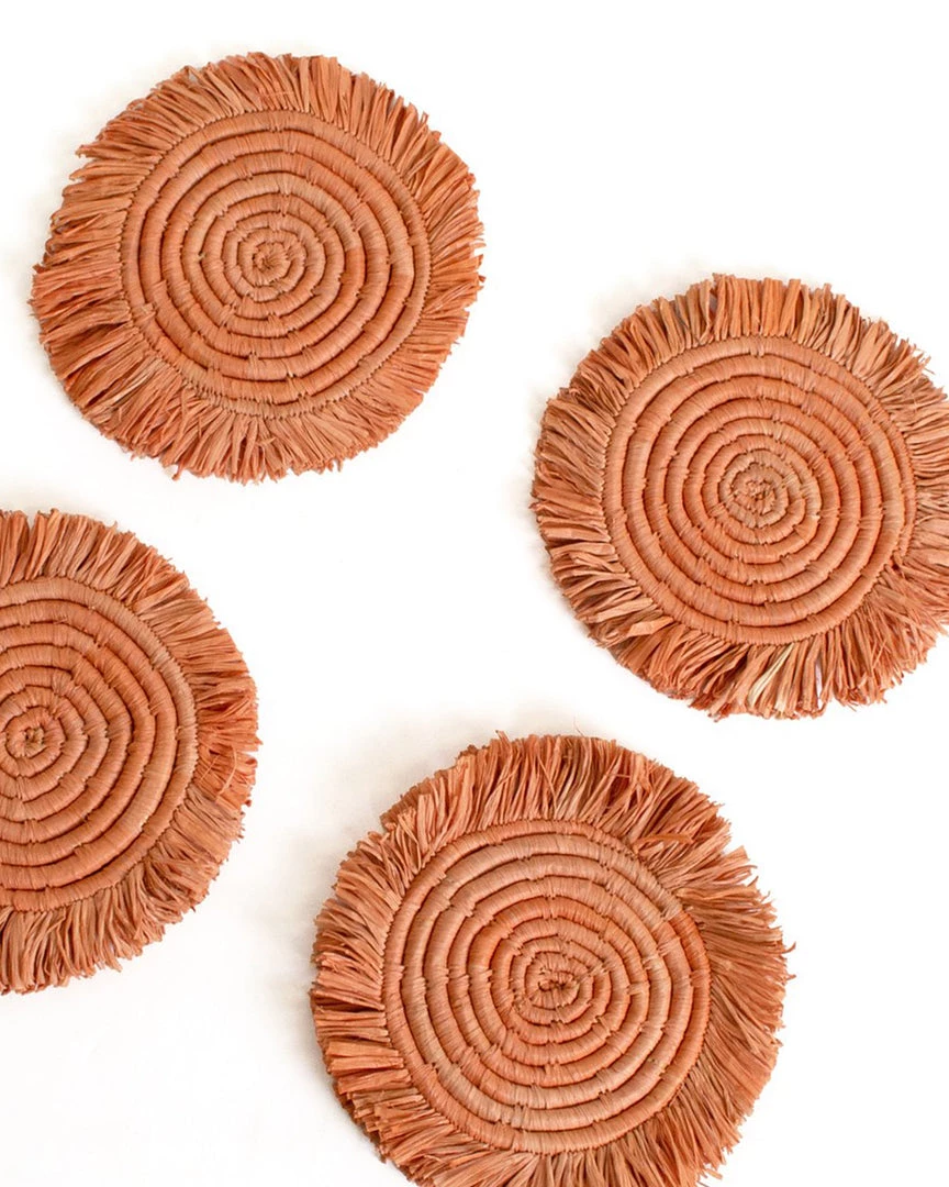 Lone Fox Edlyn Fringed Raffia Coasters New 9 Lone Fox Edlyn Fringed Raffia Coasters New